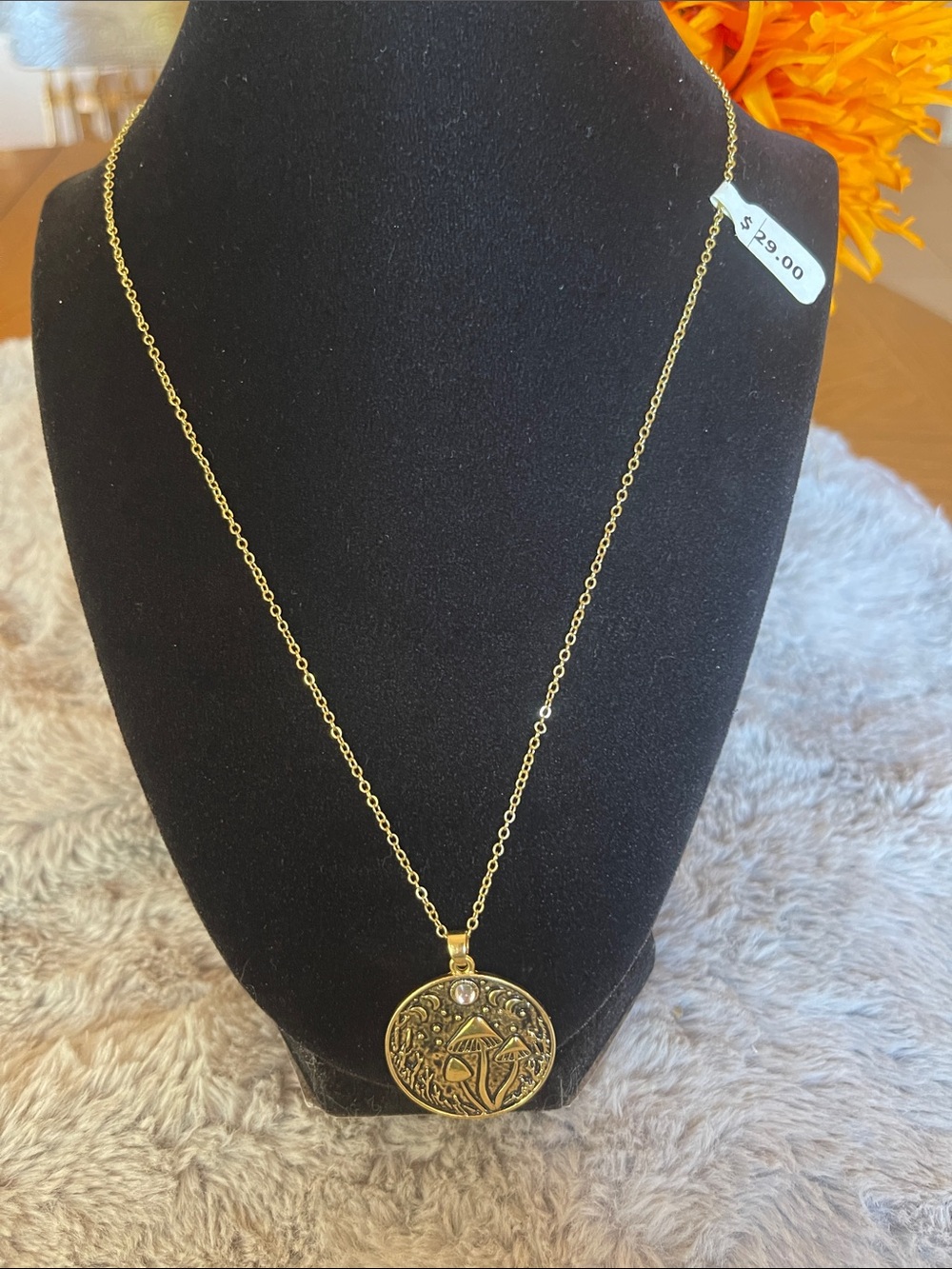 ZAD Gold-Tone Mushroom Medallion Necklace